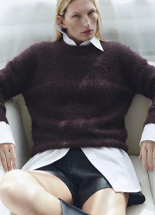 Пухнастий сливовий джемпер оверсайз / теплий светр н&м edition oversized mohair-blend sweater.