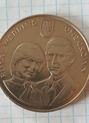Гібралтар пам'ятна монета 
номінал	1 крона	1981 рік весілля принца чарльза і леді діани