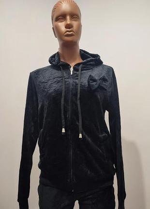 Нова чорна велюрова кофта худі з бантом white lily (80% бавовна), р. m