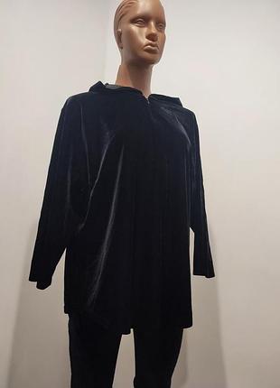 Черный велюровый свитшот худи премиум jones new york, батал 3xl-4xl (56-58)