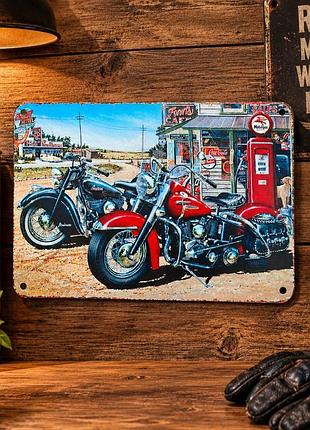 Металлическая винтажная табличка мотоциклы ретро заправка мото biker гараж декор 14х20 см