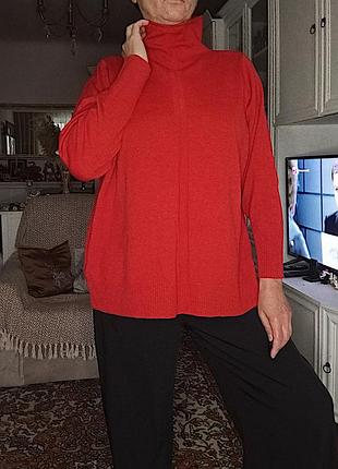 Червоний светр гольф  з шерстю  оаерсайз next  l xl з високим горлом