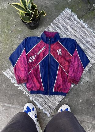 Вінтажна рідкісна синьо червона олімпійка футбольна вітровка umbro chelsea 1994-1997 з маленькими логотипами на грудях