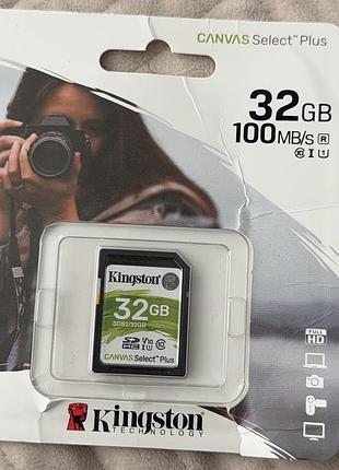 Kingston sdhc 32gb canvas select plus class 10 uhs-i u1 v10 (sds2/32gb) об'ємом 32 гб із максималою швидкістю читання до 100 мб/c