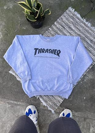 Вінтажний базовий світло сірий світшот thrasher з великим логотипом на грудях