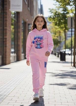 Дитячий спортивний костюм з капюшоном nike stitch (стич) для дівчаток, рожевий, р.86-152 134-140