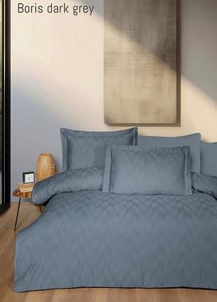 Постільна білизна issi home сатин жакард люкс євро boris dark grey
