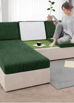 Накидки на диван дивандеки на резинке 60 х 60 см из мебельного велюра, чехлы на диваны разные цвета на сидение дивана зеленый
