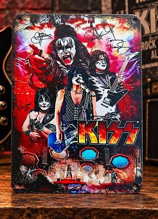 Металлическая винтажная табличка рок-группа kiss 14х20 см