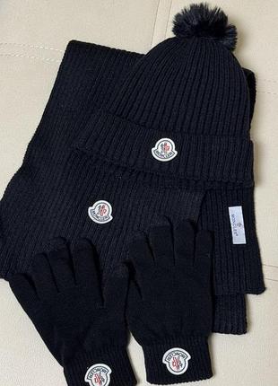 Комплект шапка, шарф, рукавички moncler чорний