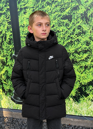 Парка для хлопчиків nike подовжена зимова чорна,розміри 146 152 158 164 170