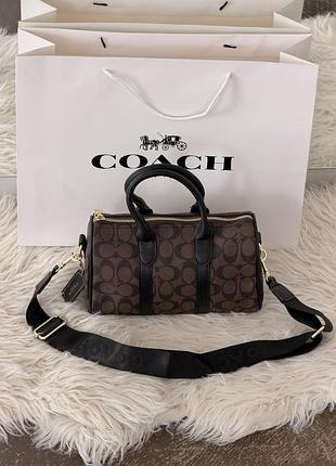 Женская сумка coach compass bag 25 crossbody in signature шоколадный