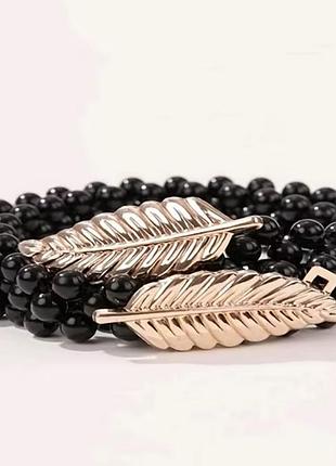 Элегантный эластичный ремень пояс-резинка из жемчужин черный и белый