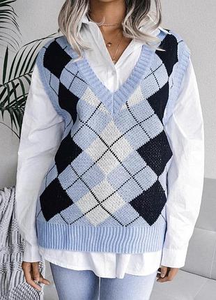 В'язаний жилет у ромби bershka в стилі y2k / preppy