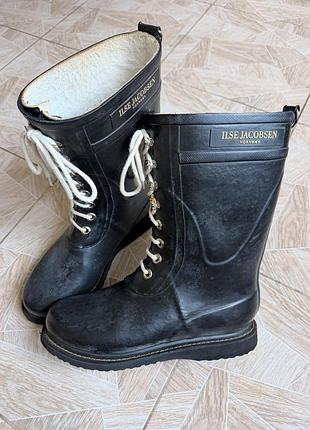 Резиновые сапоги ilse jacobsen rub15 vintage rain boots eu 40 black rubber lace up waterproof y2k
