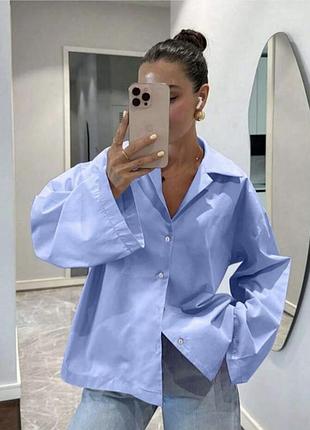 Сорочка shein блакитна оверсайз з опущеними плечима