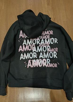 Худі жіноче чорне з написом amor