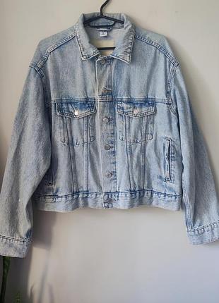 Джинсовая куртка l, светлый washed denim, мягкий деним, oversize