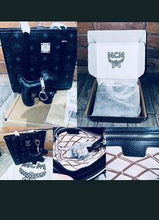 Mcm сумка-тоут visetos black оригинал + шарм-собачка + пыльник + коробка