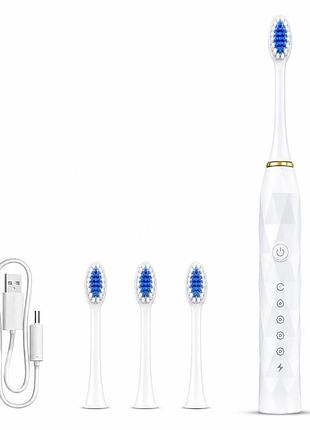 Електрична зубна щітка sonic electric toothbrush x-9 з 4 змінними насадками, 5 режимів/акумуляторна зубна щітка
