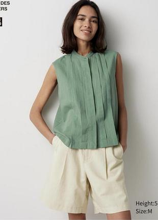 Зеленая блуза из смеси льна от uniqlo# conptoir des cotonniers