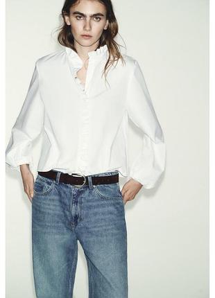 Блуза жіноча zara з рюшами бавовна біла