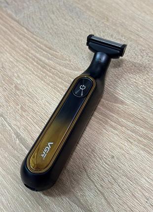 Триммер-бритва для стрижки бороды и усов vgr v-360-g беспроводная черный с желтым