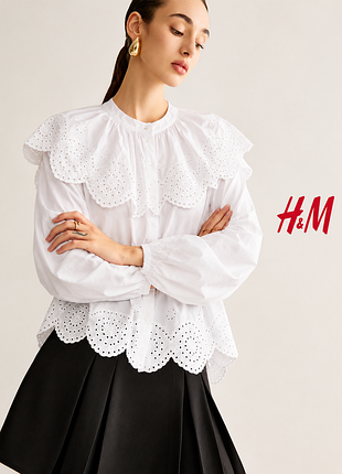 H&amp;m очень эффектная рубашка из выбитого хлопка ришелье