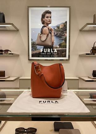 Кожана сумка furla orange - original  нова колекция