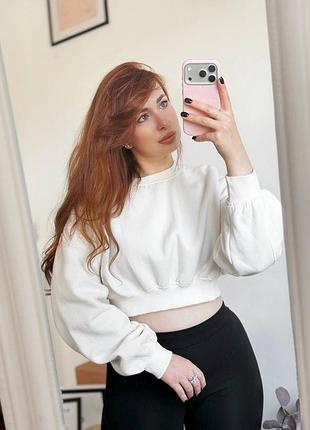 Молочний, вкорочений світшот zara🤍 3