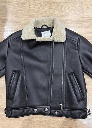 Куртка для дівчинки zara чорна косуха зі штучної шкіри
