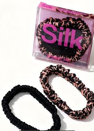 Гумки для волосся silk шовкові, 2 шт, чорний та леопардовий