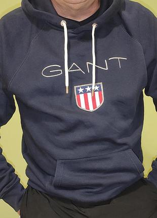 Нова сток стильна темно-синя кофта батнік толстовка реглан худі gant shield hoodie .хл