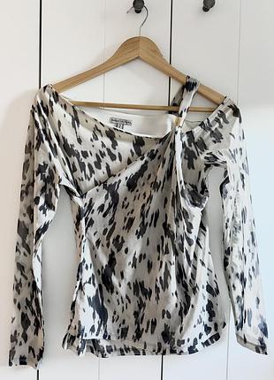 Асиметрична кофта, лонгслів, блуза сіточка м, river island анімалістичний принт, корова