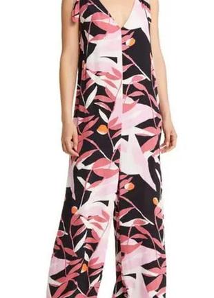 Жіночий брючний комбінезон masai copenhagen otoli tie strap wide leg jumps, чорний з рожевим, розмір l, віскоза