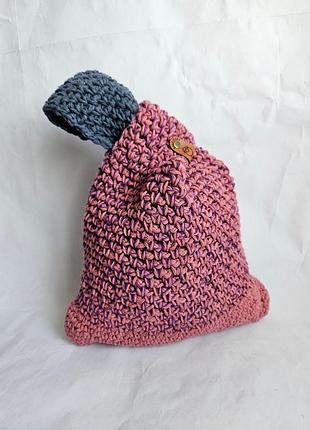 Сумка-узолик женская вязаная hand made розовая с серым