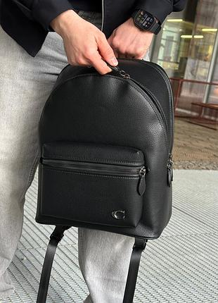 Чоловічий шкіряний рюкзак coach charter backpack in pebble leather black