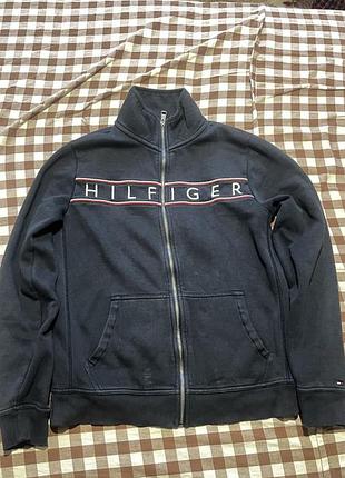Оригінал худі чоловіче tommy hilfiger на флісі, чорне