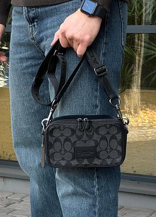Чоловіча компактна шкіряна сумка coach wyatt crossbody bag in signature canvas