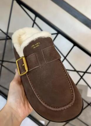 Мюлі замша коричневі prada 2