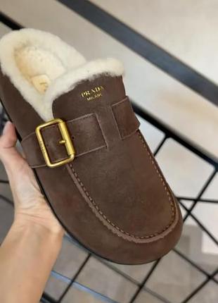 Мюлі замша коричневі prada