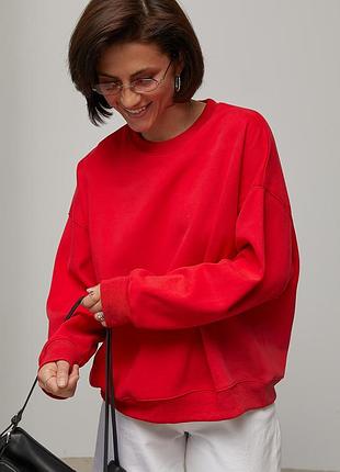 Базовый свитшот oversize с начесом - красный цвет, m/l (имеется размеры) s/m, нове