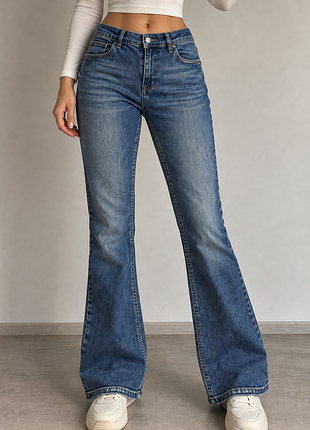 Женские джзроинсы клеш bootcut, синие, стрейч, размер xl, xxl