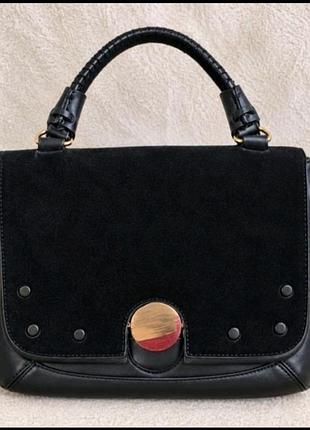 Сумка жіноча zara чорна, з замші та шкіри