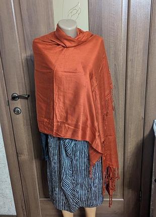 Палантин пашмина pashmina 100% cashmere, терракотовый, 180×70 см