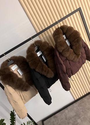 Куртка пуховик max mara с натуральним хутром , пухова с м л/хл