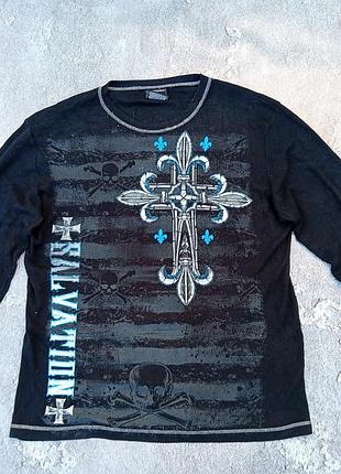 Лонгслив y2k no boundaries у стилі affliction, розмір l, чорний череп, salvation
