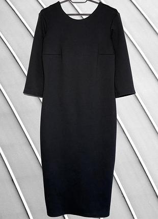 Женское черное платье-футляр fiesta l xl 40 42 44 фиеста базовое платье миди с рукавом 3/4 и вырезом на спине fiesta l xl