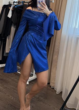 Вечірня сукня жіноча one luxe shop синя міні з розрізом