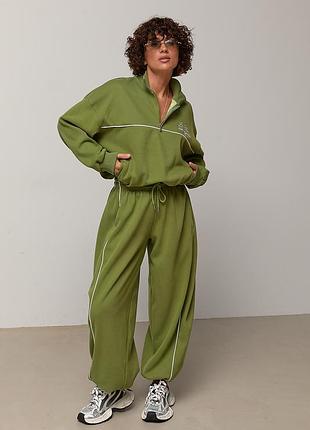 Теплий спортивний костюм oversize з контрастним кантом